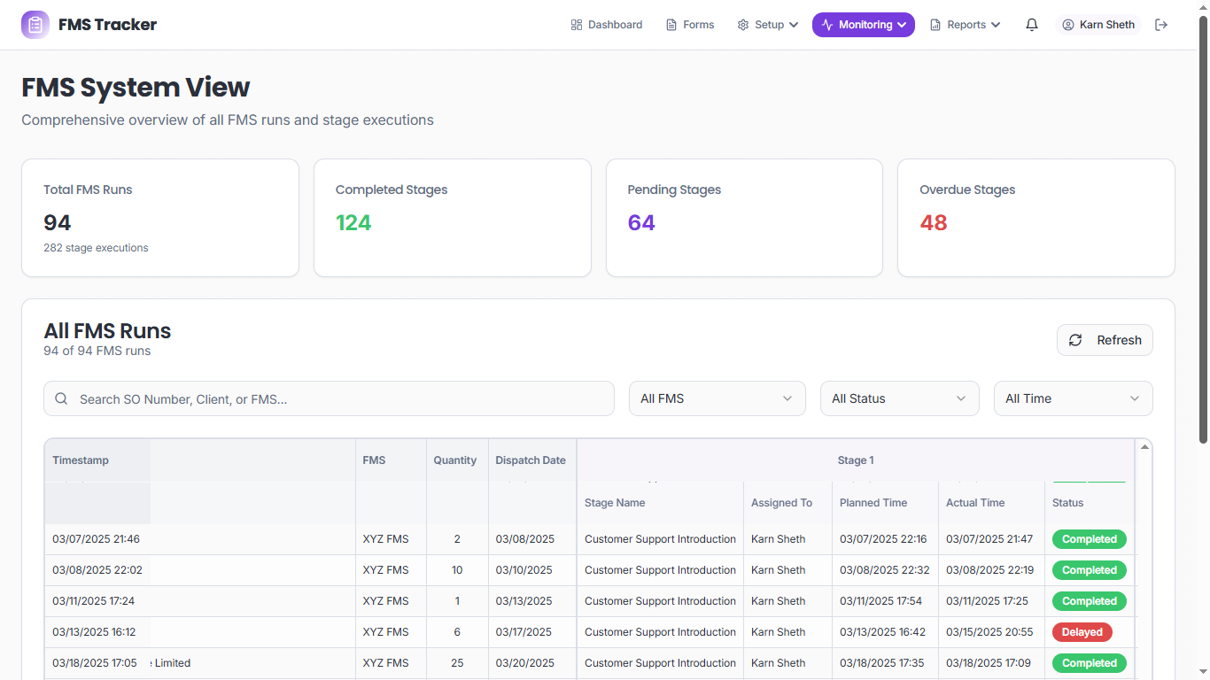 FMS Tracker - Flow Management System